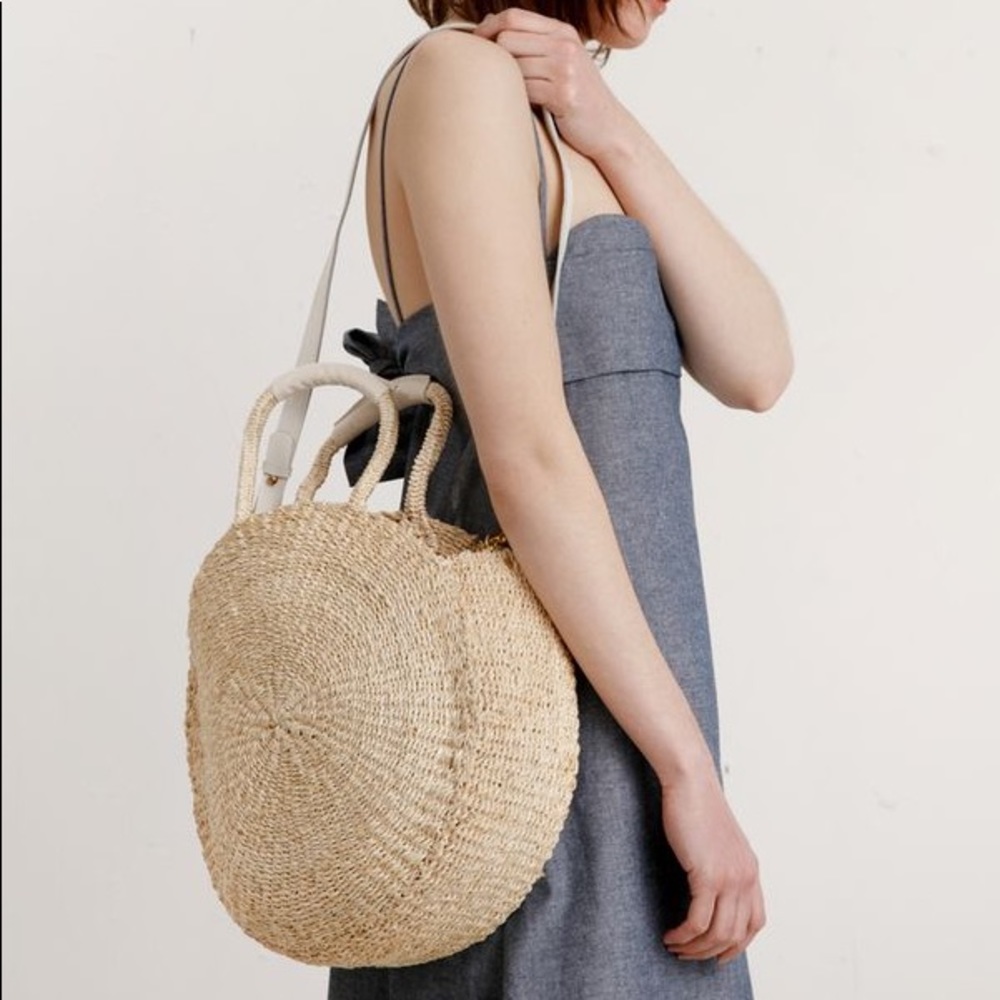 $225 Clare Vivier Sisal Straw Circle Strap Bag